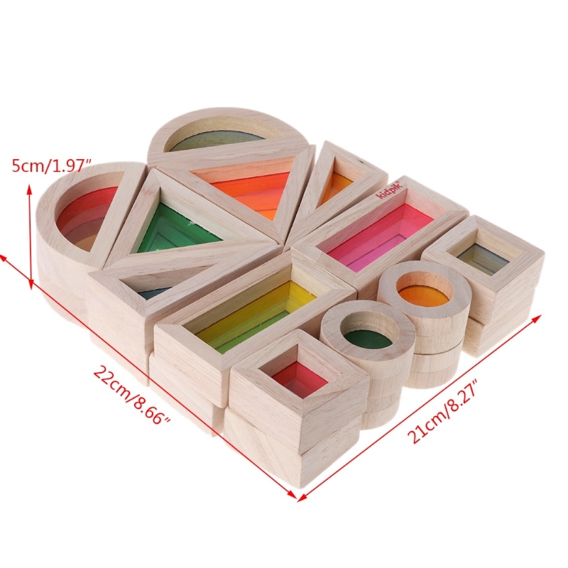 Rainbow Acrylic Wooden Building Blocks Baby Educational Toy Montessori Kids toy